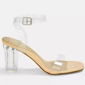 Fashion Nova Nude & Clear Mid Block Heel
